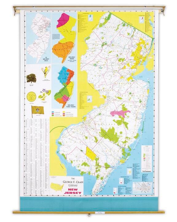 Nystrom New Jersey Pull Down Roller Classroom Map, 51 x 68 Inches, Item Number 088633